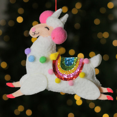 Northlight Plush Llama with Rainbow Saddle Christmas Ornament 7.5